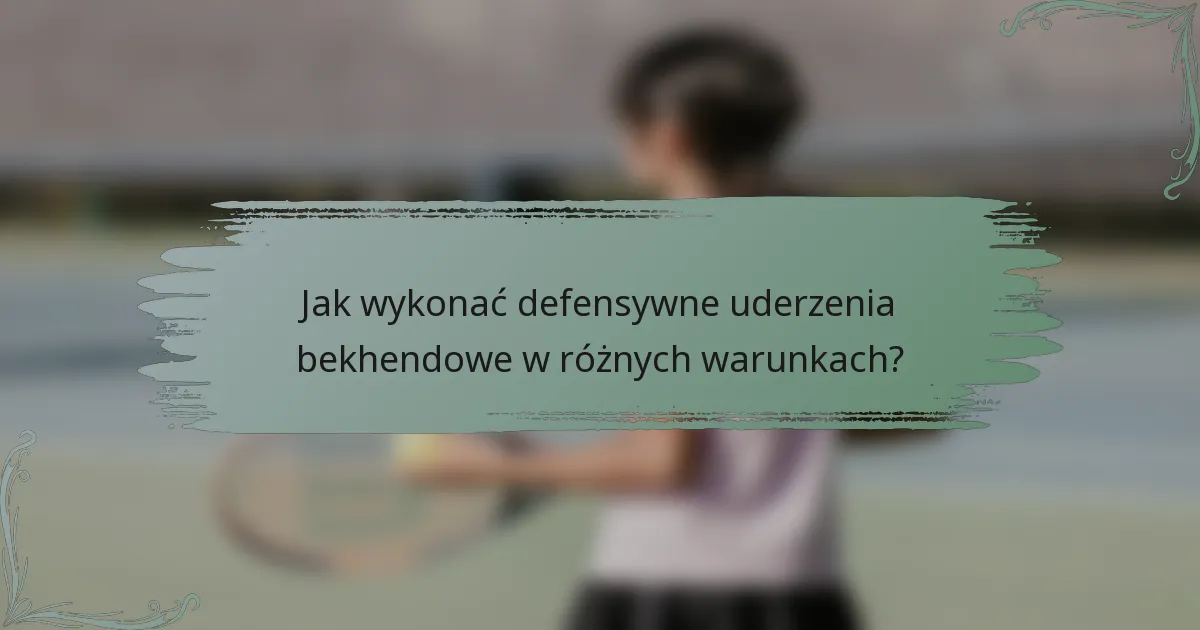 Jak wykonać defensywne uderzenia bekhendowe w różnych warunkach?